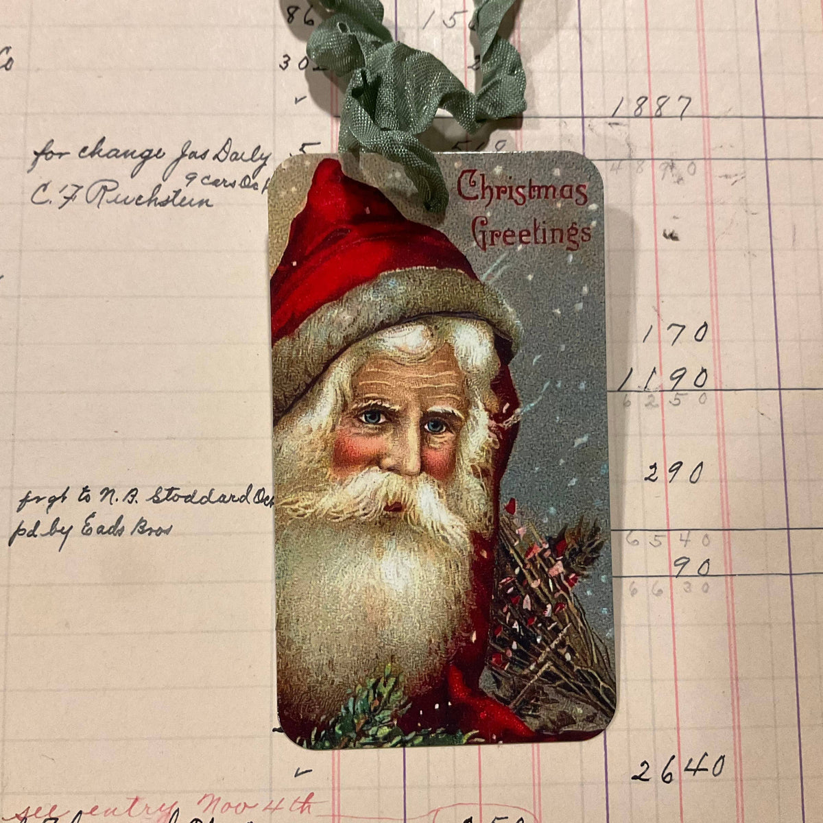 Santa Face 3pk Tag & Ribbon Set