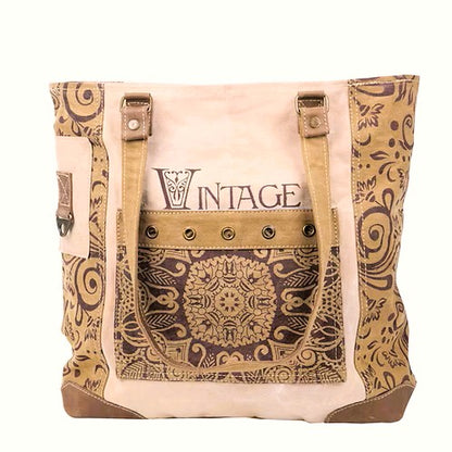 Vintage Flower With Large Front Pocket Canvas Tote
