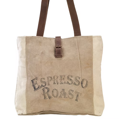 Espresso Roast Upcycled Canvas & Leather Tote