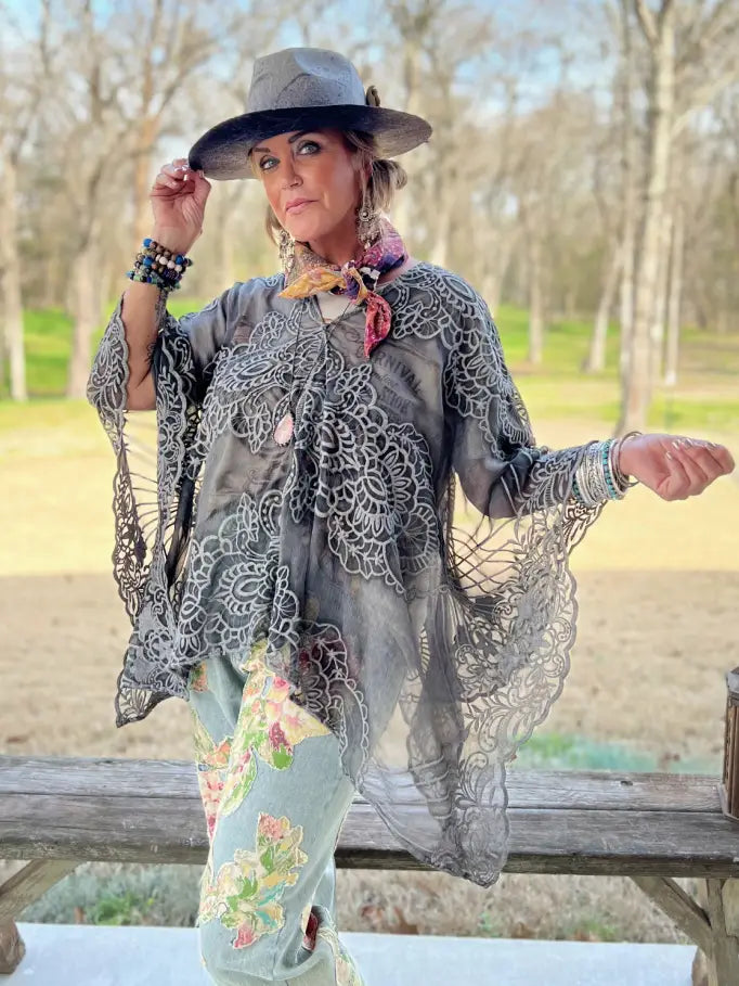 Garden Bliss Poncho, Vintage Black O/S - Jaded Gypsy