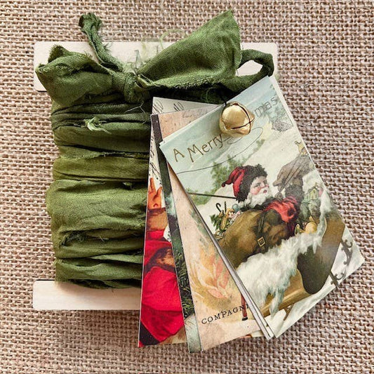 Olive Sleigh Santa 6-Tag & Ribbon Set