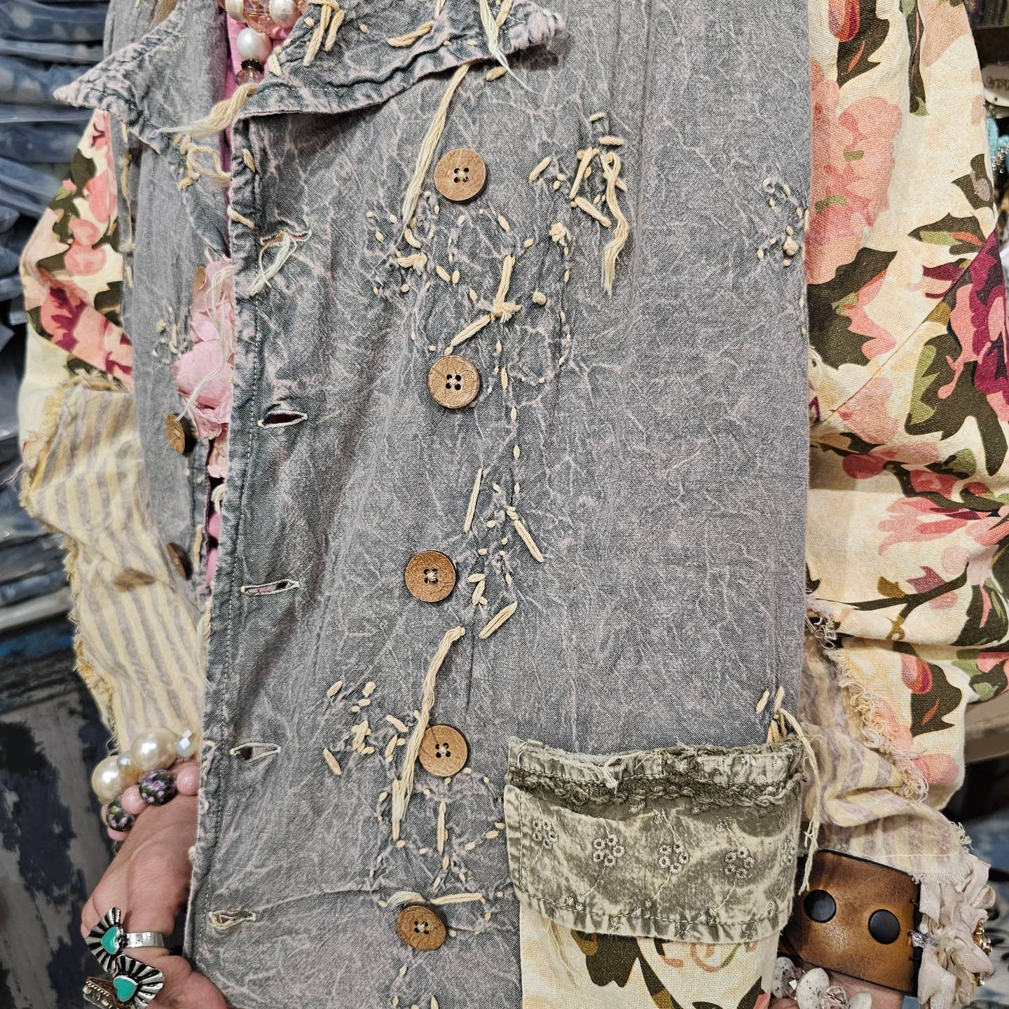 Chambray Floral & Stripe Jacket OS - A Rare Bird