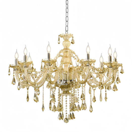 Amber Crystal 10-light Single Row Chandelier - (𝐏𝐢𝐜𝐤-𝐔𝐩 𝐎𝐧𝐥𝐲)