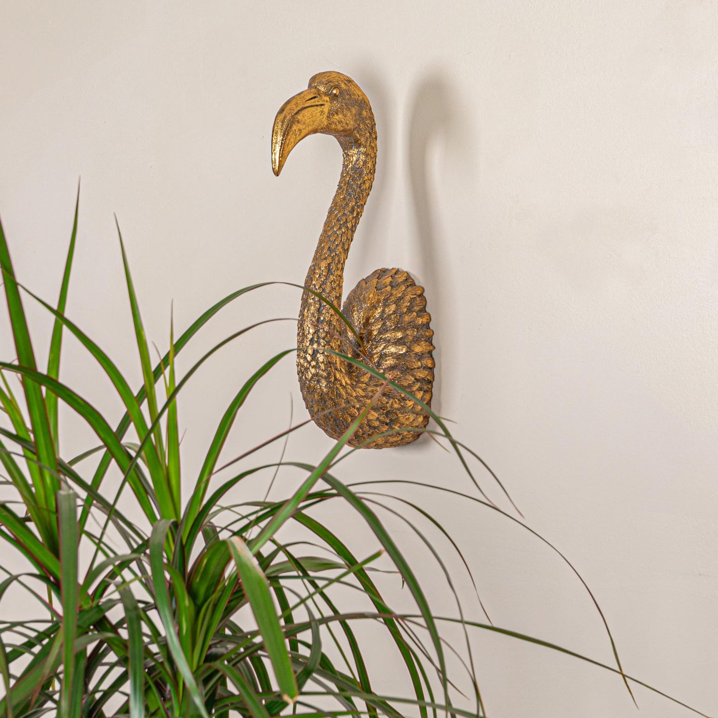Flamingo Head Golden Wall Decor