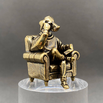 Reading Dog On A Chair Bronzed Trinket 72777