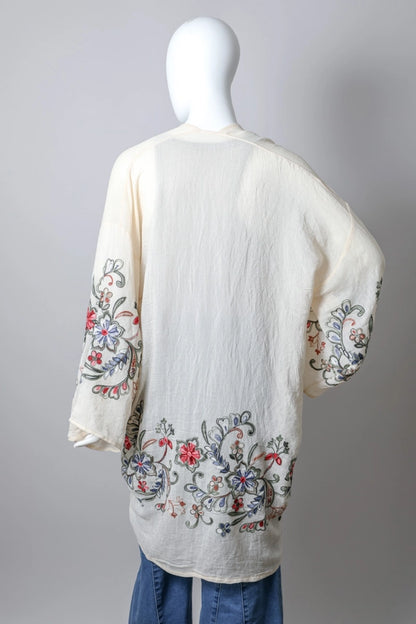 Floral Embroidered Kimono - Ivory
