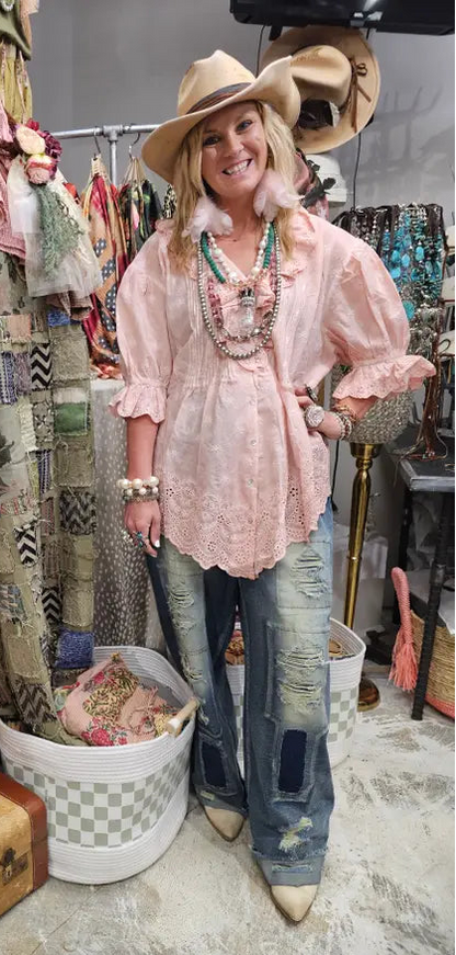 Eyelet Linen Pink Top OS - A Rare Bird