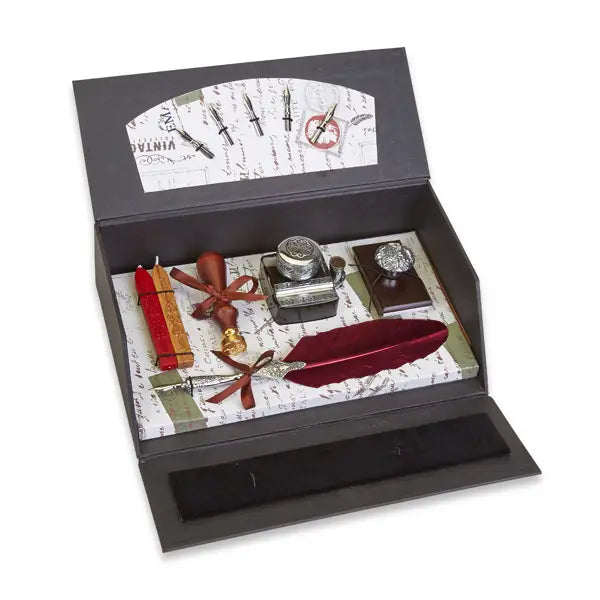 Ultimate Desk Writing Set - Burgundy Pen with Tudor Rose Stamp