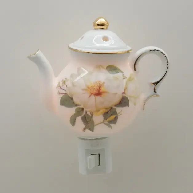 Magnolia Teapot - Porcelain Nightlight 24K Gold Trim