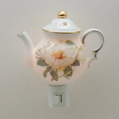 Magnolia Teapot - Porcelain Nightlight 24K Gold Trim