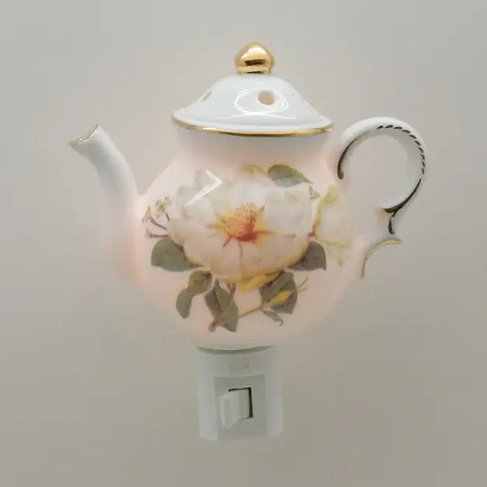 Magnolia Teapot - Porcelain Nightlight 24K Gold Trim