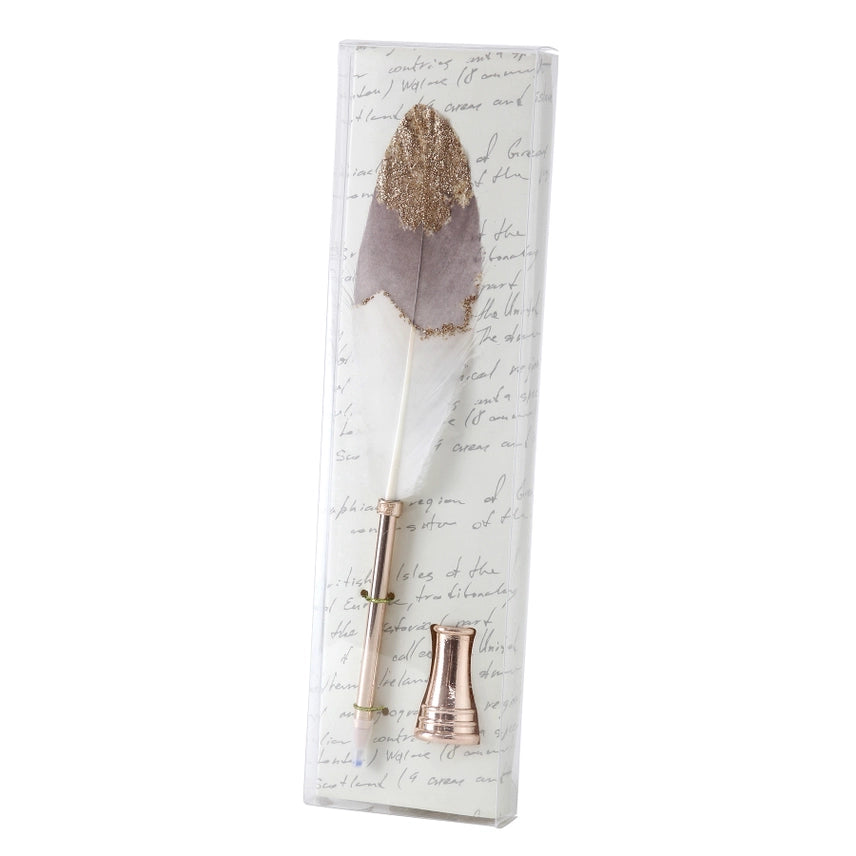 Grey & Gold Feather Quill Pen Set