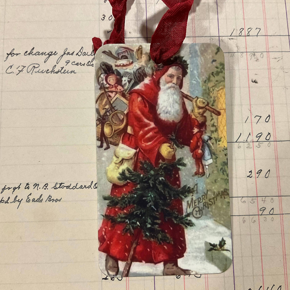Red Santa Tree 3pk Tag & Ribbon Set