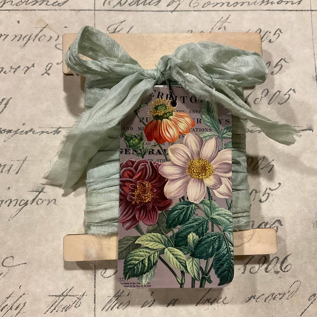 Mint Flower Label 6-Tag & Ribbon Set