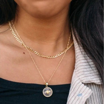 Rose Quartz Bee 22K GP Necklace