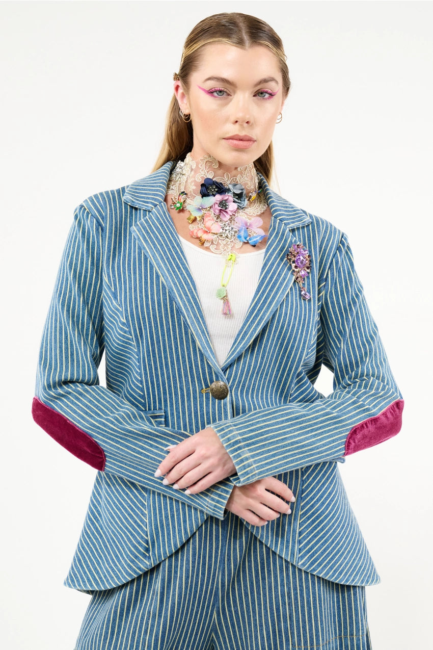 Alaia Stripe Denim Knitted Blazer / Jacket