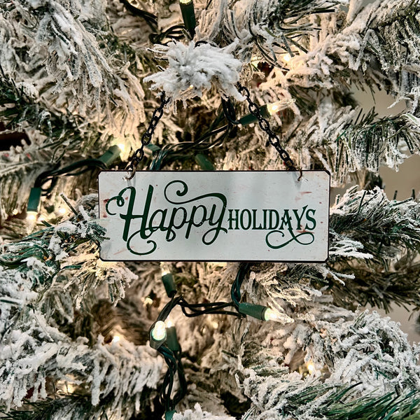 Retro Happy Holidays Metal Sign Ornament