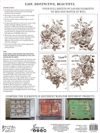 May's Roses - 4 Sheet, 12x16 Pad Retired IOD Decor Transfer