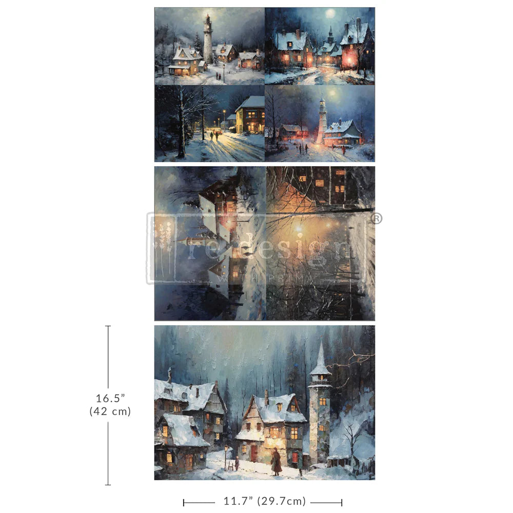 Snowy Twilight, 3 designs A3 11.7"x 16.5" - Decoupage Fiber Paper