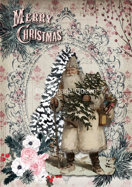 Pink Christmas - A3 11.7 x 16.5 Rice Paper by Decoupage Queen