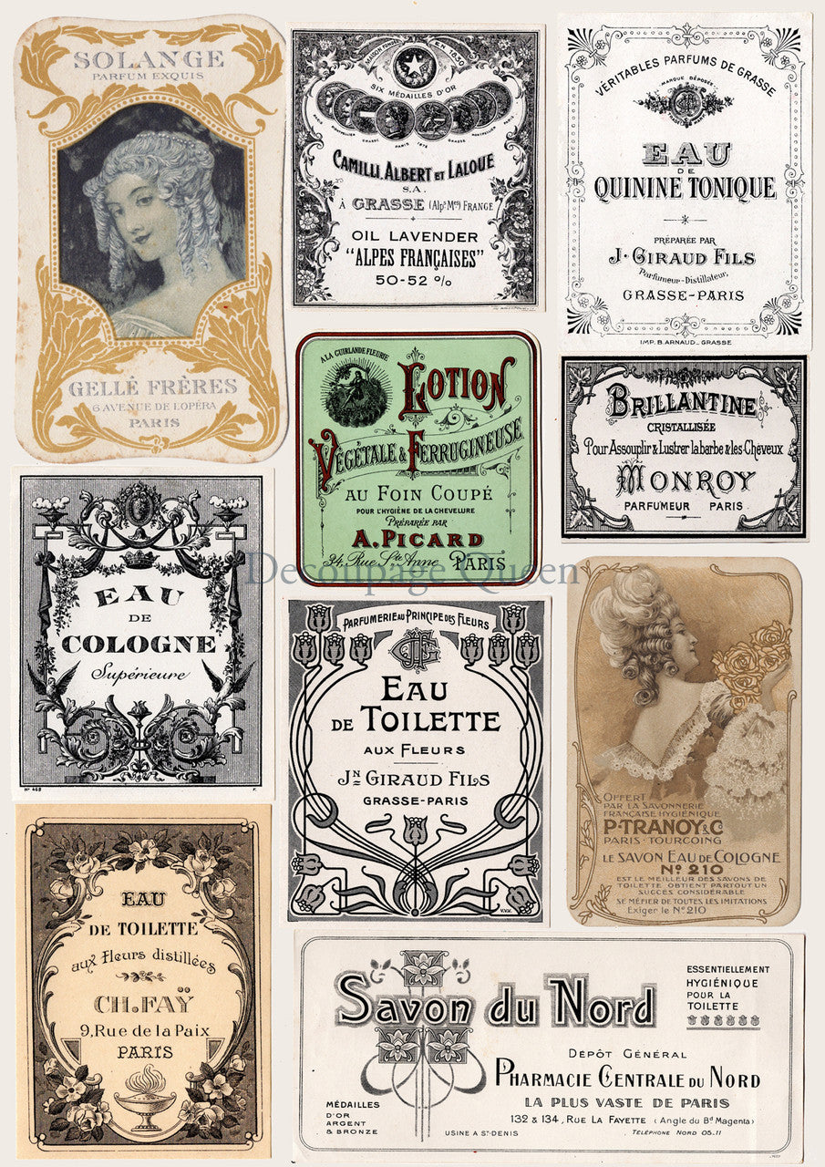 Perfume Labels 0580 - A4 8.3 x 11.7 Rice Paper Decoupage Queen