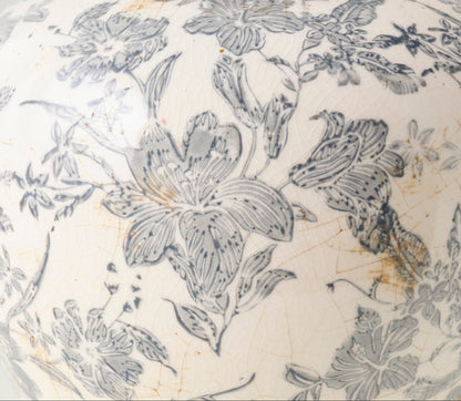 White & Gray Floral Ceramic Vase