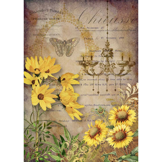 Elegant Sunflowers with Chandelier 0020 - A4 8.3 x 11.7 Rice Paper by Decoupage Queen