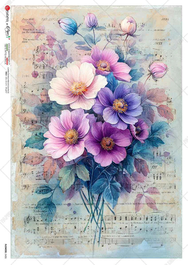 Lavender Dreams Flowers 0435 w Music  - A3 11.7x16.5 Rice Paper by Paper Designs
