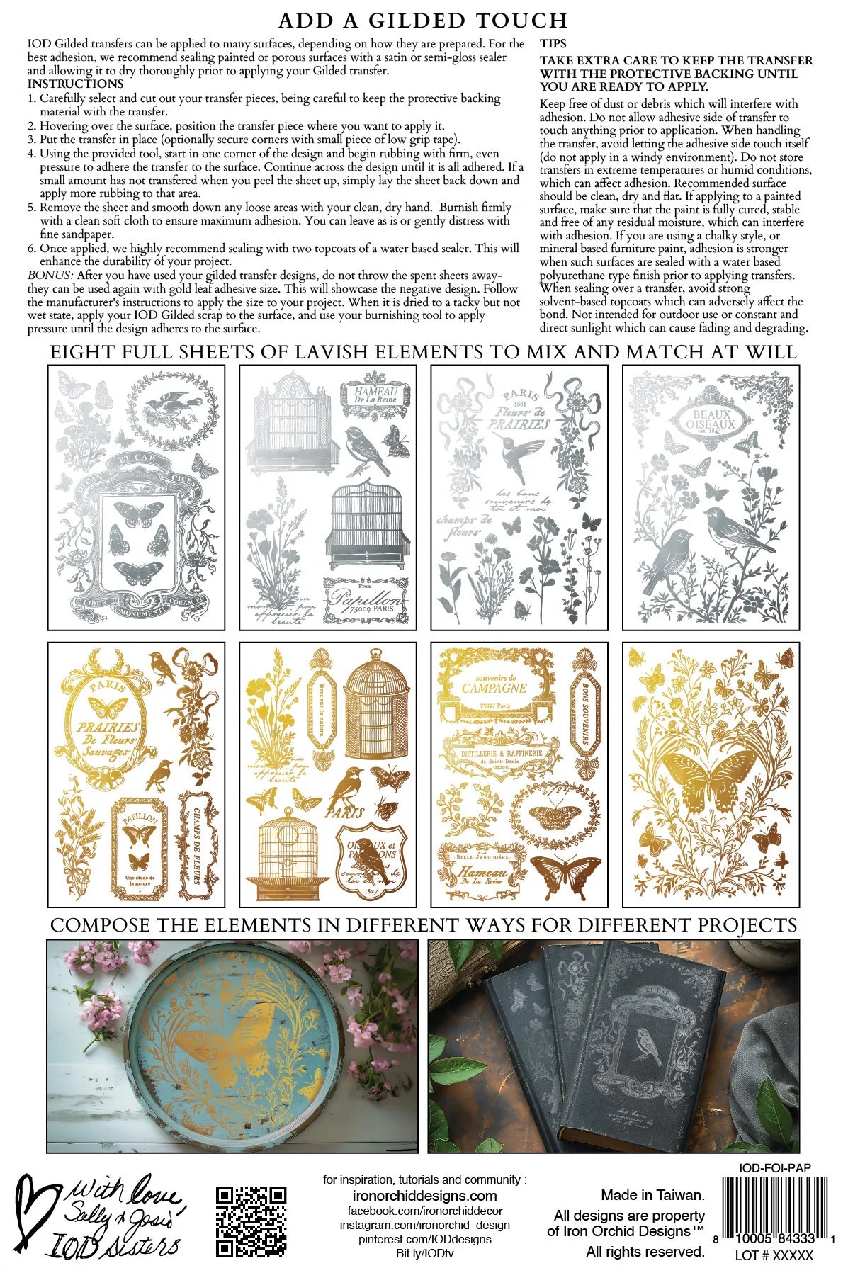 Papillon - Gilded Collection - 8 Sheet, 8x12 Pad IOD Decor Transfer™ 2026