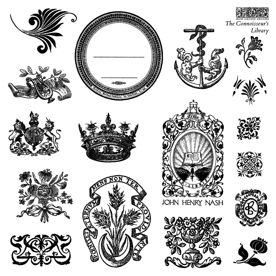 The Connoisseur's Library 6x6 (4 sheets) - IOD Decor Stamp 2026