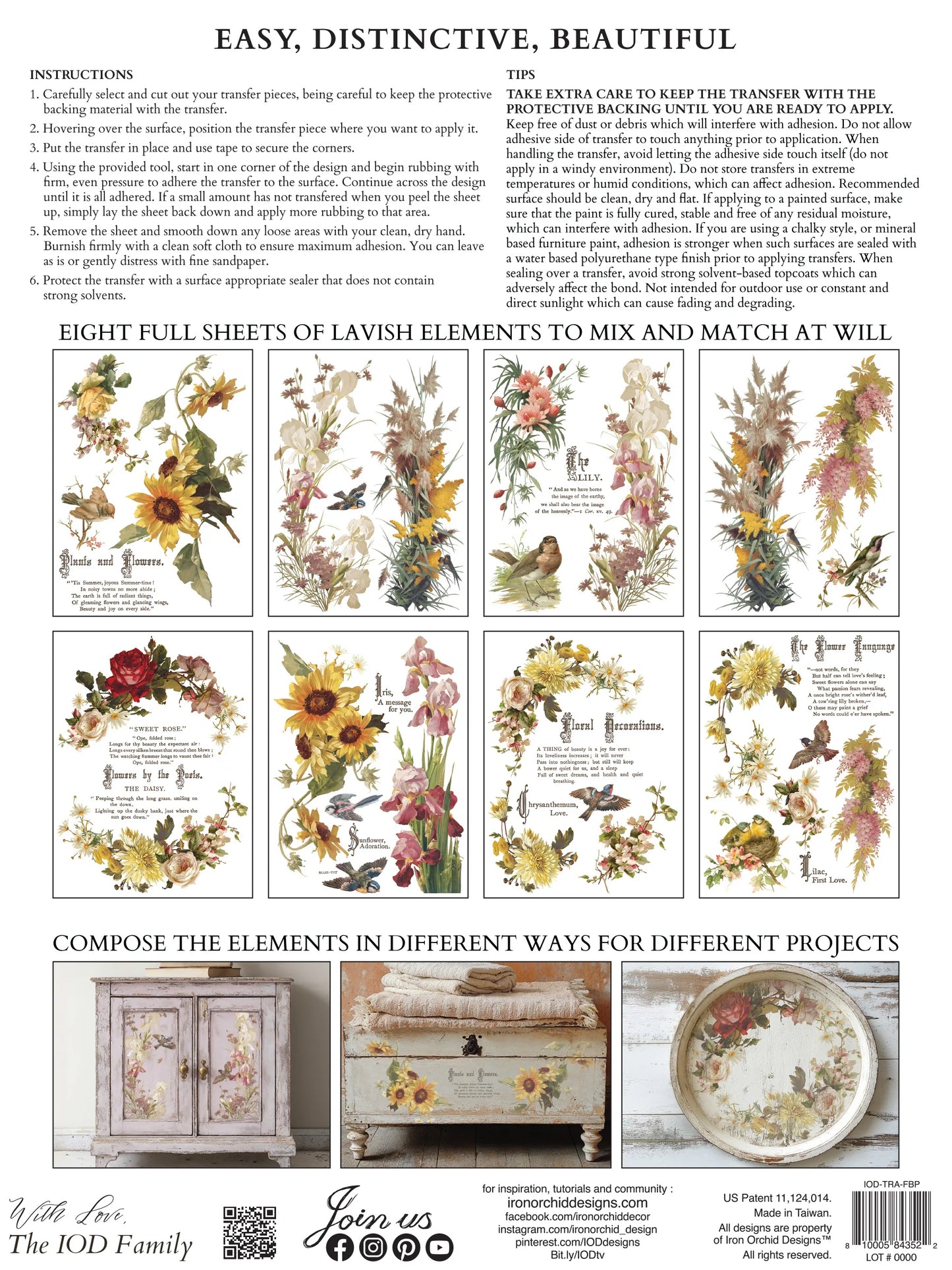 Flowers By the Poets - 8 Sheet, 12x16 Pad IOD Decor Transfer™ 2026