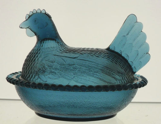Hen on Nest Dish, Teal / Midnight Blue - Vintage Indiana Glass Co Carnival Glass