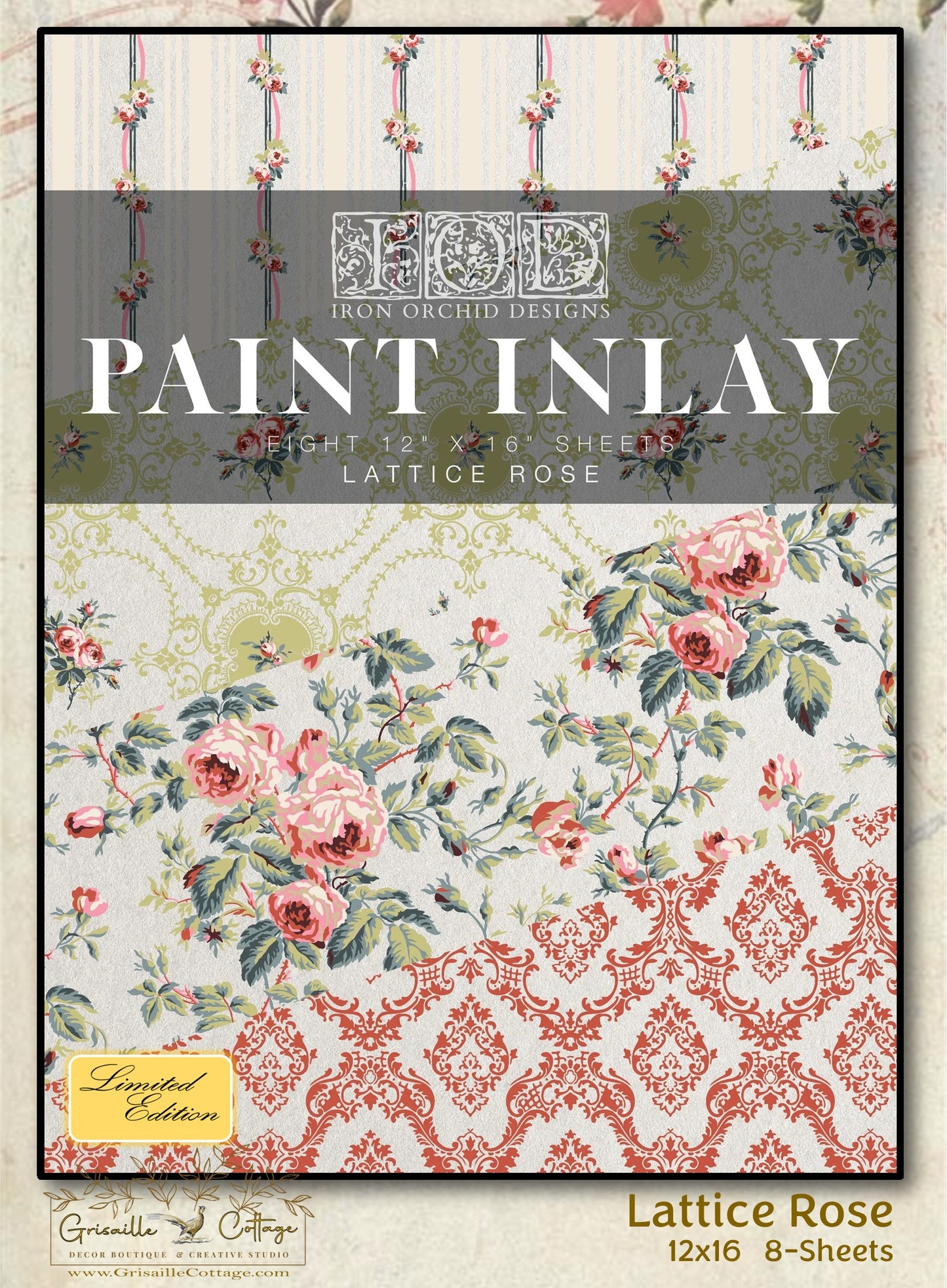Lattice Rose - 8 Sheet, 12x16 Pad IOD Paint Inlay™