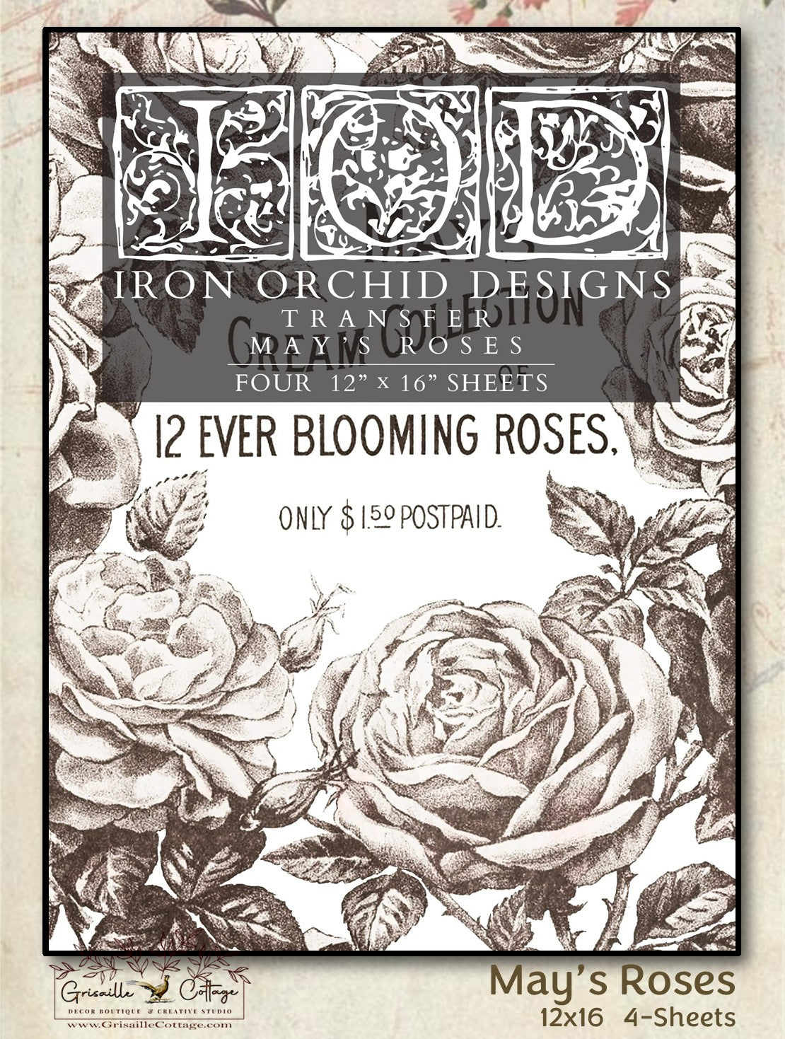 May Roses - 4 Sheet, 12x16 Pad IOD Decor Transfer™