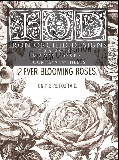May's Roses - 4 Sheet, 12x16 Pad Retired IOD Decor Transfer