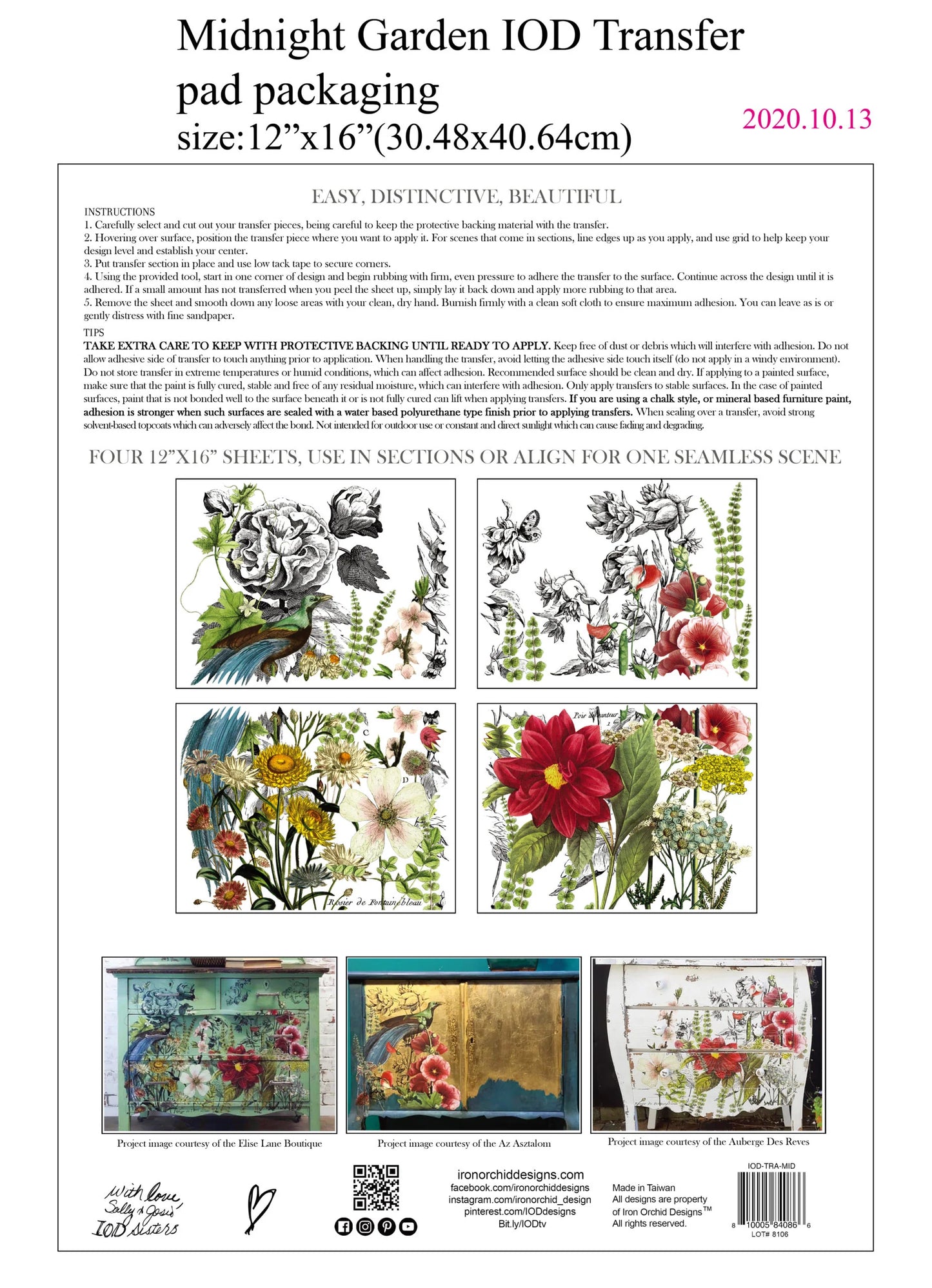 Midnight Garden - 4 Sheet, 12x16 Pad IOD Decor Transfer™