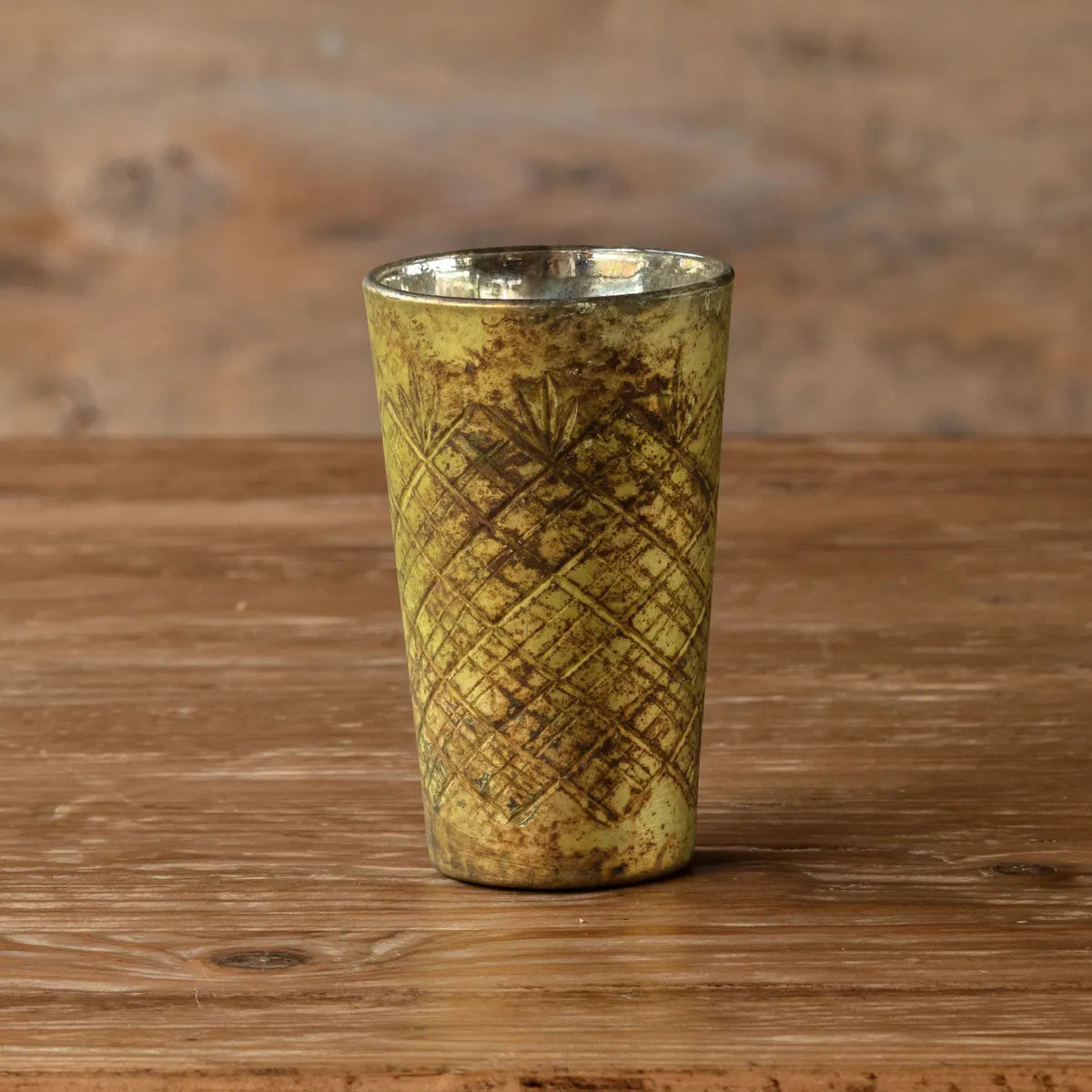 Hand-Etched Olive Petite Vase / Votive