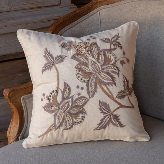 Embroidered and Beaded Thistle Pillow