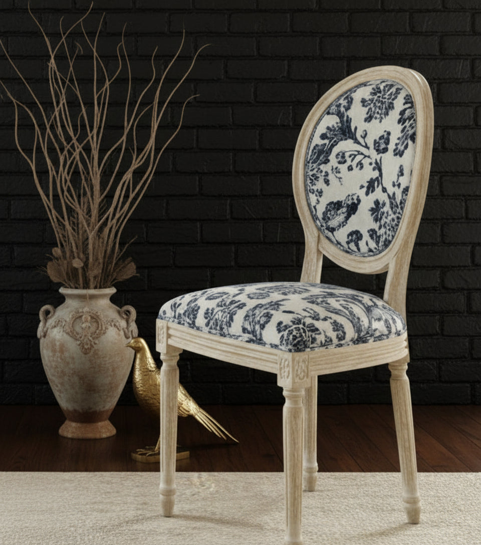 Blue Fowl & Fruit Jacquard Chair - (𝐏𝐢𝐜𝐤-𝐔𝐩 𝐎𝐧𝐥𝐲)