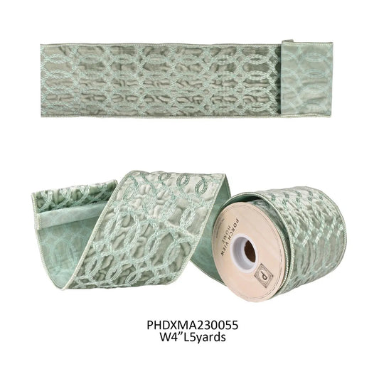 Celadon Velvet with Entwined Celadon Embroidery Ribbon 4"