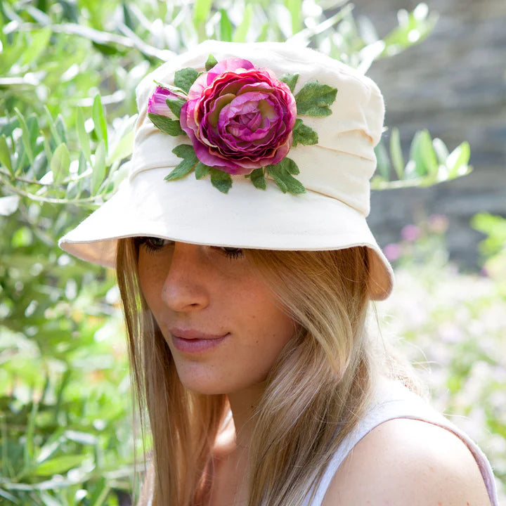 Cream Cotton Cloche Hat with Small 1920,s Brim by Proppa Toppa