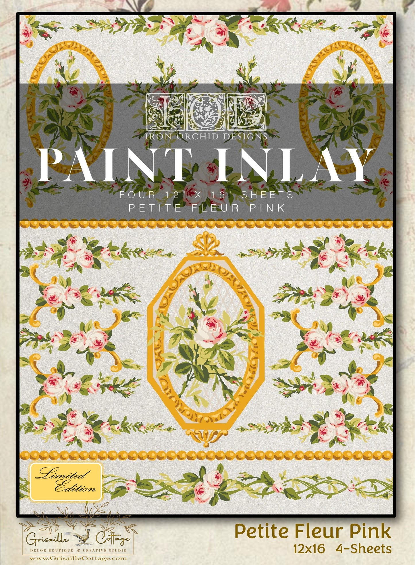 Petite Fleur Pink - 4 Sheets, 12x16 Pad IOD Paint Inlay™