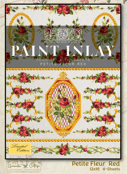Petite Fleur Red - 4 Sheets, 12x16 Pad IOD Paint Inlay™