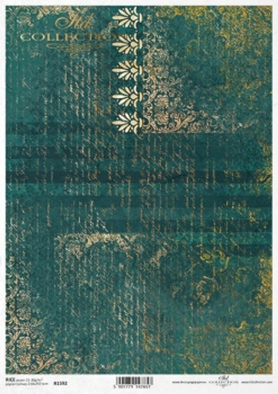 Emerald with Gold Script R1592 - A4 8.3 x 11.7 Rice Paper by ITD Collection