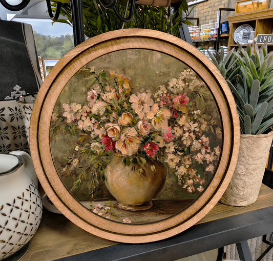 8in Round Rustic Floral Vase Handcrafted Wood Art
