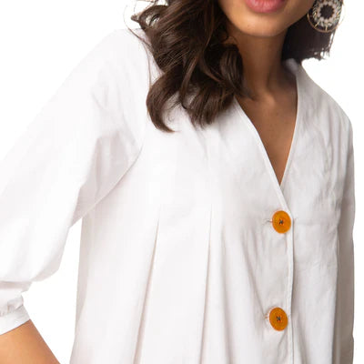 White Button Detail Top