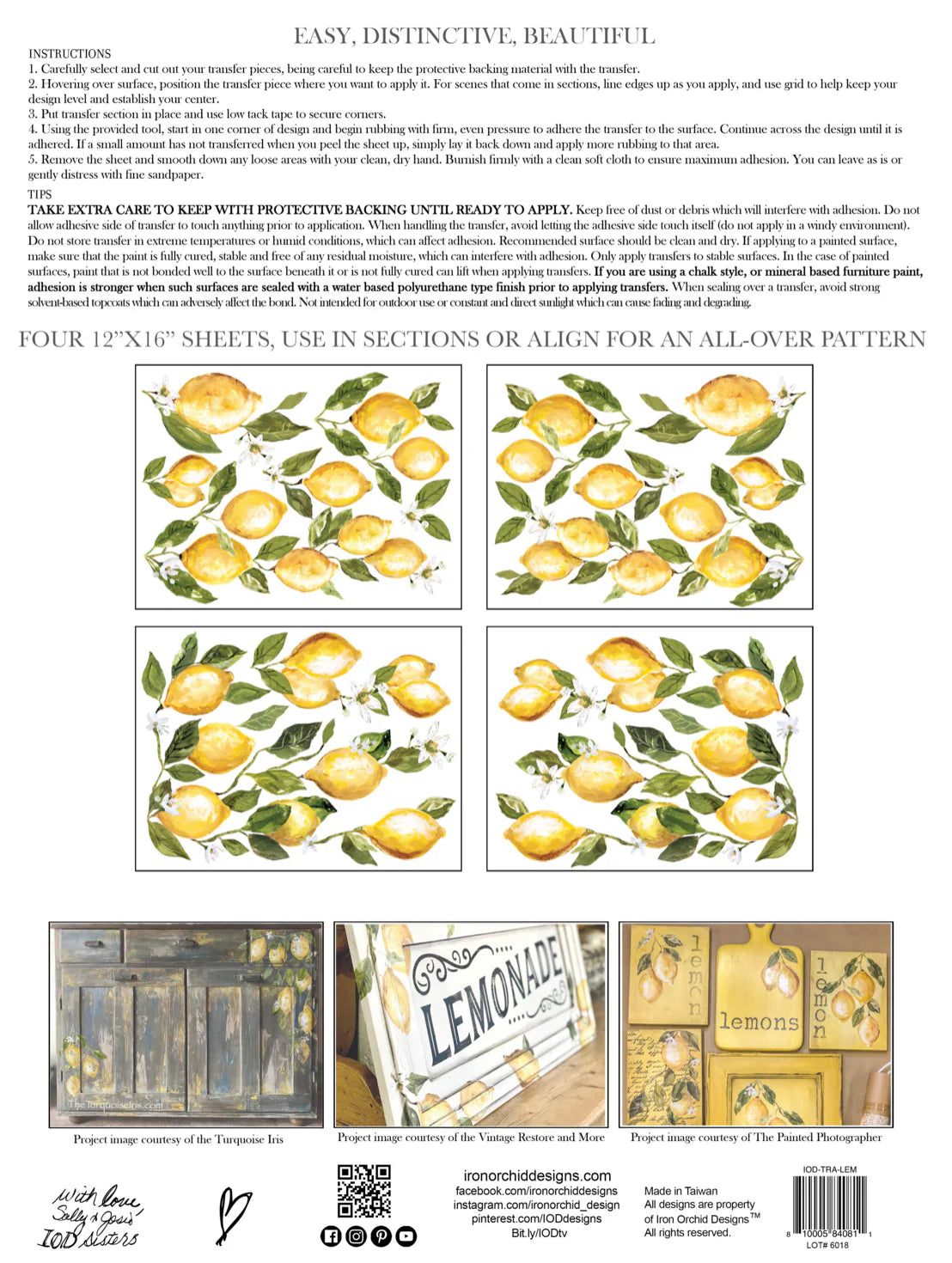 Lemon Drops - 8 Sheet, 12x16 Pad IOD Decor Transfer™ 2019