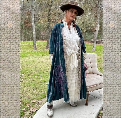 Moonlight Stroll Velvet Duster, Teal - Jaded Gypsy