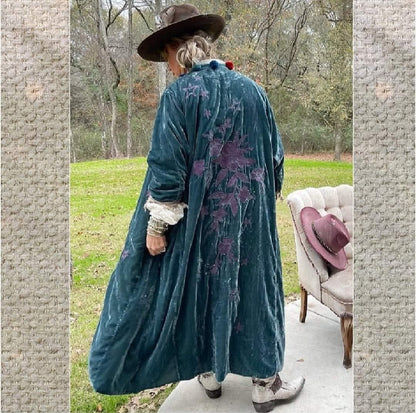 Moonlight Stroll Velvet Duster, Teal - Jaded Gypsy