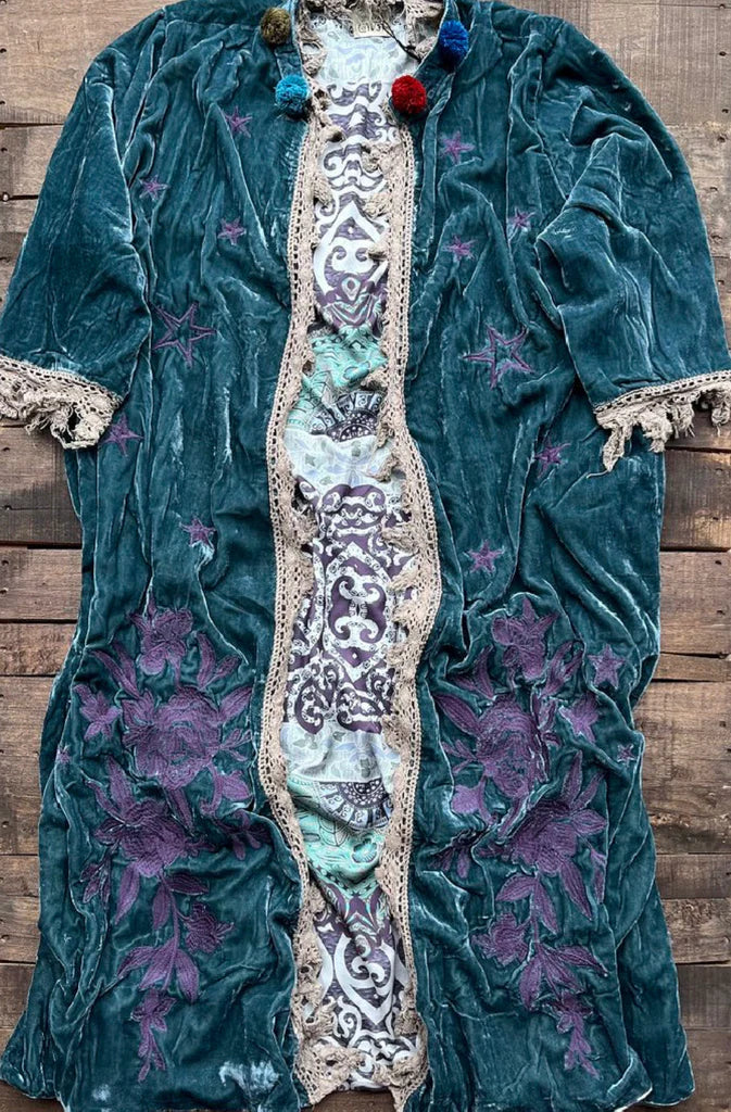 Moonlight Stroll Velvet Duster, Teal - Jaded Gypsy